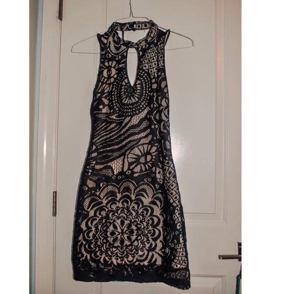 Black and Cream Lace Cocktail Dress